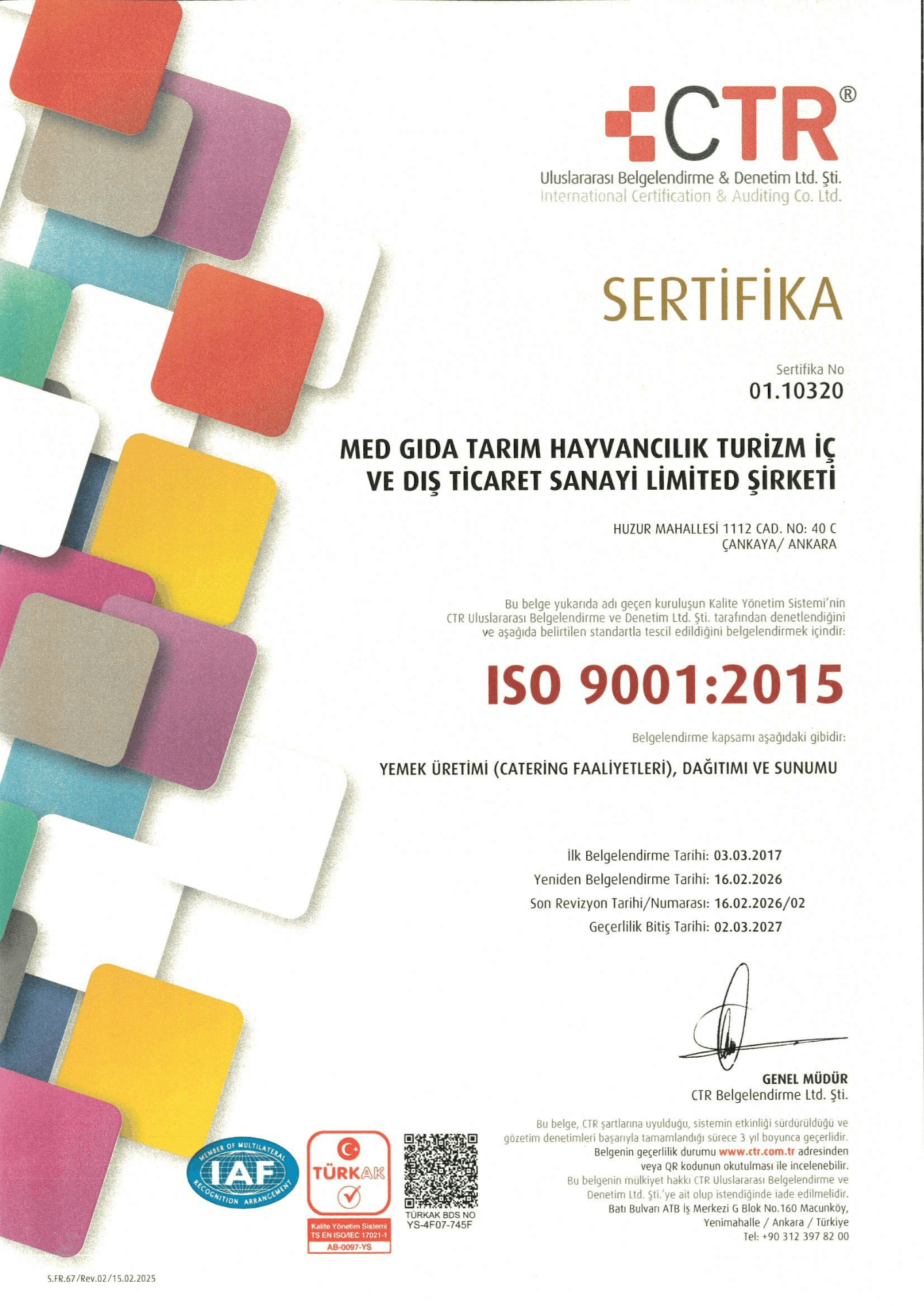 ISO 9001 Kalite Yönetim Sistemi Belgesi
